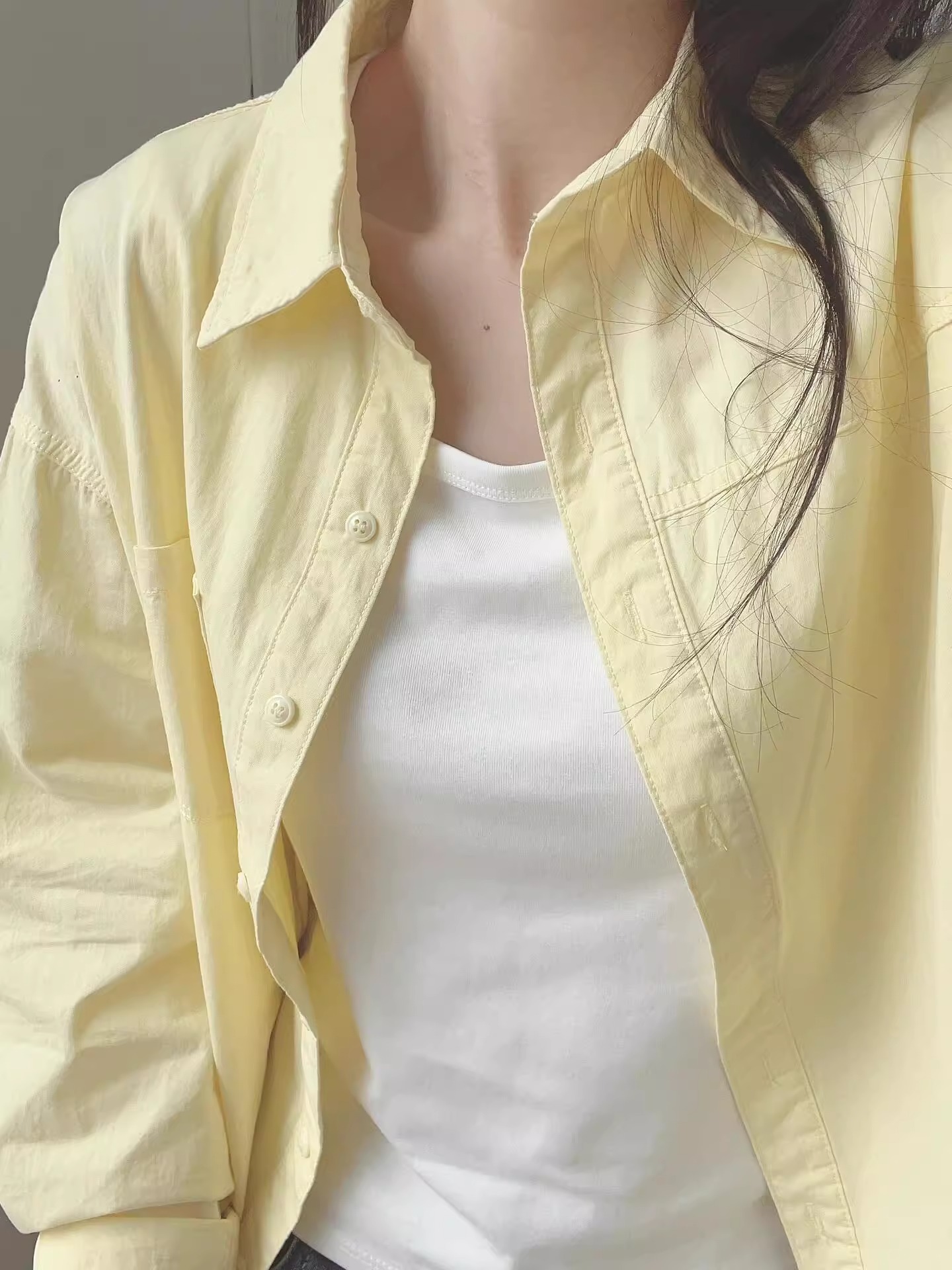 The 2025 new dopamine cream-colored pure cotton shirt is suitable for women to wear as a loose shirt coat in summer for sun protection pic 3