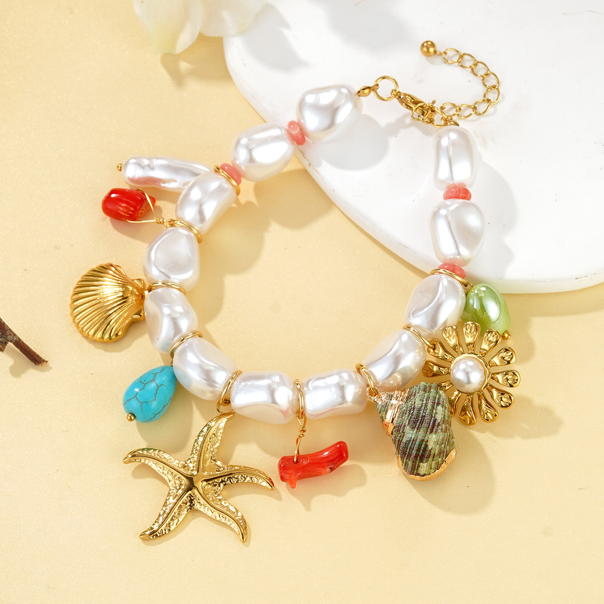 Cross-border vacation style Marine life pearl pendant jewelry, stainless steel heart multi-element bracelet necklace wholesale pic 18