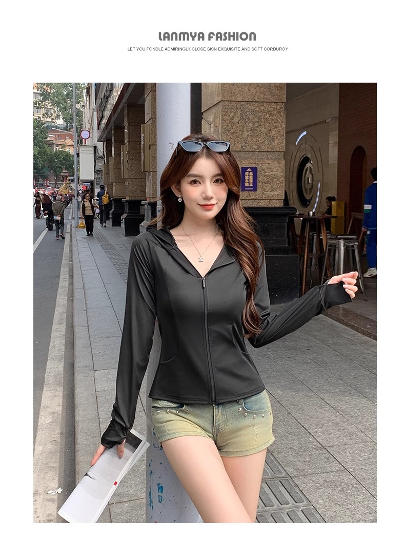 鹅黄色连帽防晒衣女夏季2025新款防紫外线防晒服修身冰丝开衫外套详情42