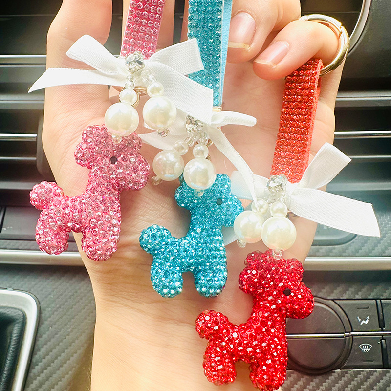 可爱卡通小鹿镶钻钥匙挂件满钻蝴蝶结包包挂饰珍珠装饰衣架百搭配件详情1