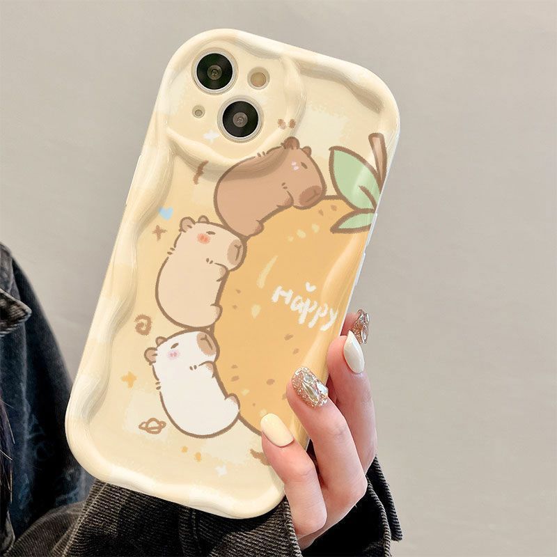 可爱水豚适用苹果15手机壳iPhone14小众13新款12气囊11网红8P防摔详情6