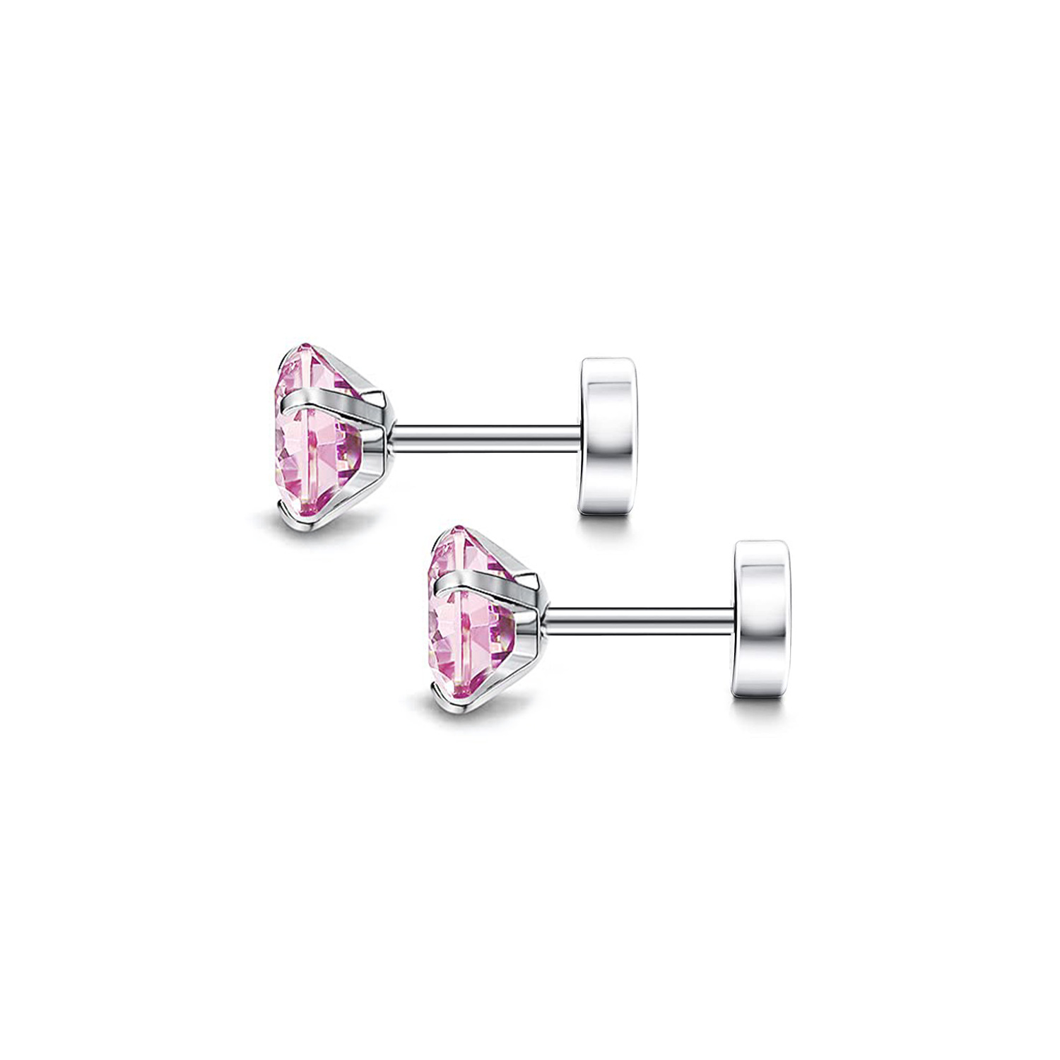 Cross-border titanium steel flat-bottom zircon ear studs, round ear bone studs, cochlear studs, zircon ear studs with external threads, versatile and high-end pic 4
