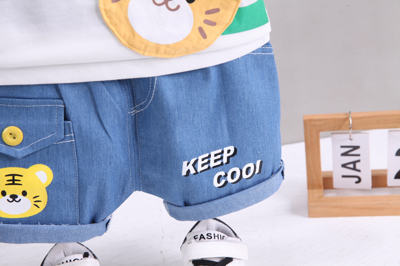 Versión coreana de verano niños manga corta niños shorts traje de bebé zoe vestido de verano bolsa de satchel camiseta traje de dibujos animados 5 pic 9