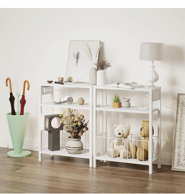 A few tables beside the sofa, modern and simple style, with storage baskets and sockets, small space living room, movable beside the sofa pic 6