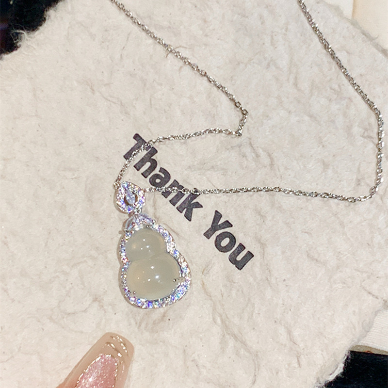 白玉髓葫芦项链女925纯银冰种葫芦白玉髓吊坠定制设计感锁骨链女详情7