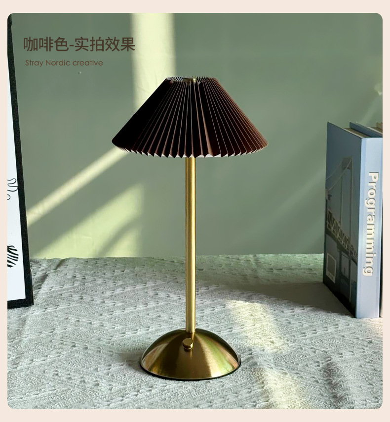 Modern and simple pleated fabric metal table lamp, cross-border bedroom bedside ambient light, rechargeable touch night light pic 13
