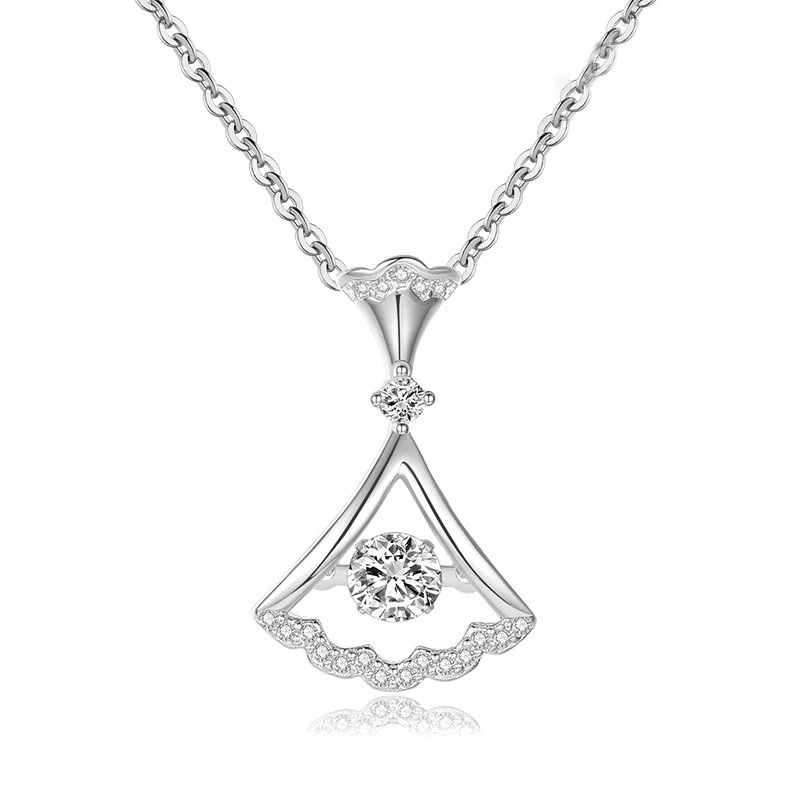 抖音直播扇形小裙子跳动的心钻石时尚简约网红吊坠锁骨链一件代发详情6