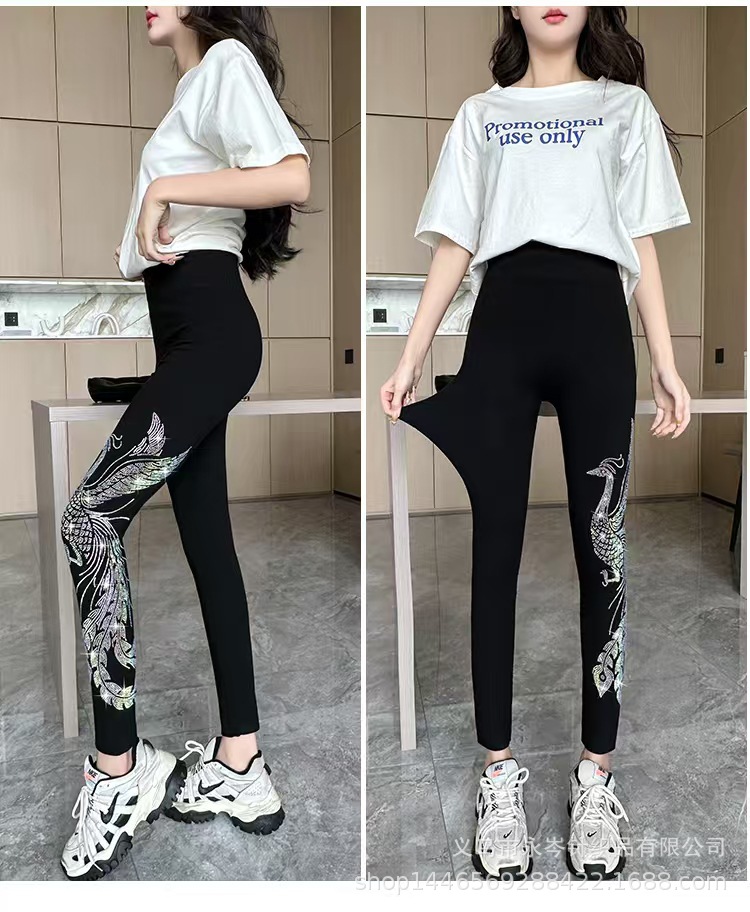 龙凤烫钻打底裤莫代尔高弹力裤高腰提臀运动健美裤铅笔裤秋冬加绒详情17