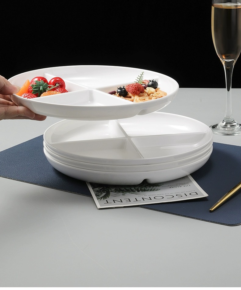 白色简约四格餐盘密胺餐具加厚一人食早餐定量盘子分隔盘分格餐盘详情16