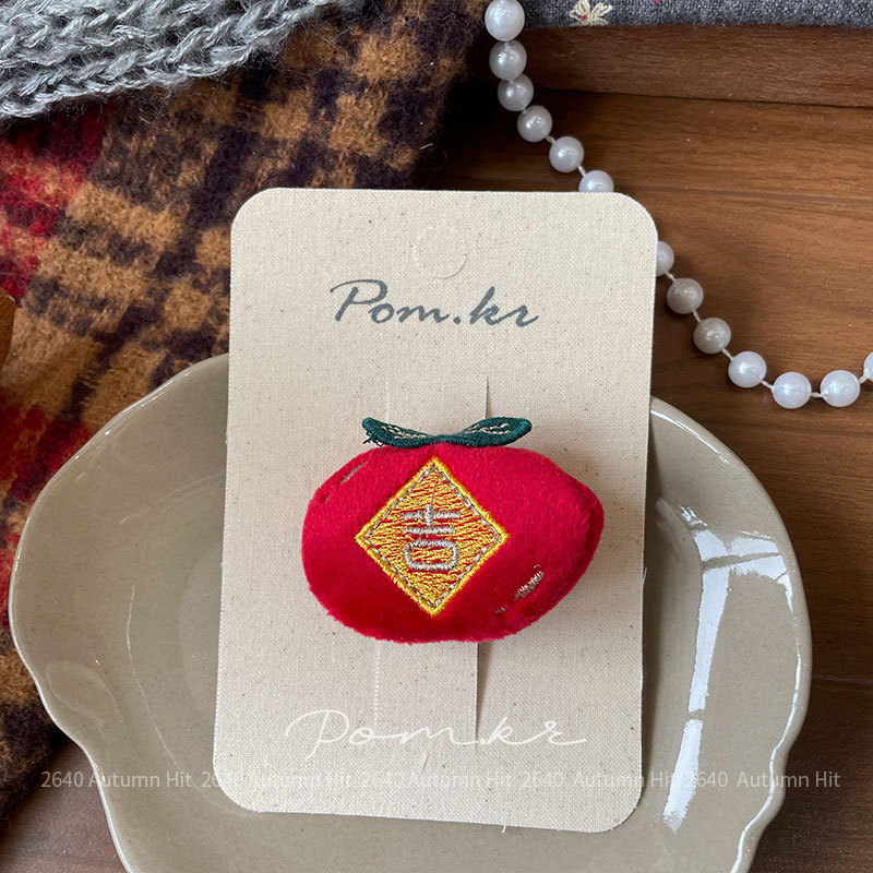 新款韩版秋冬红色系蝴蝶结布艺发夹儿童手工侧边碎发刘海夹发饰女Pom.kr 红色绒面发夹套装 福字糖果蝴蝶结 喜庆可爱新年详情9