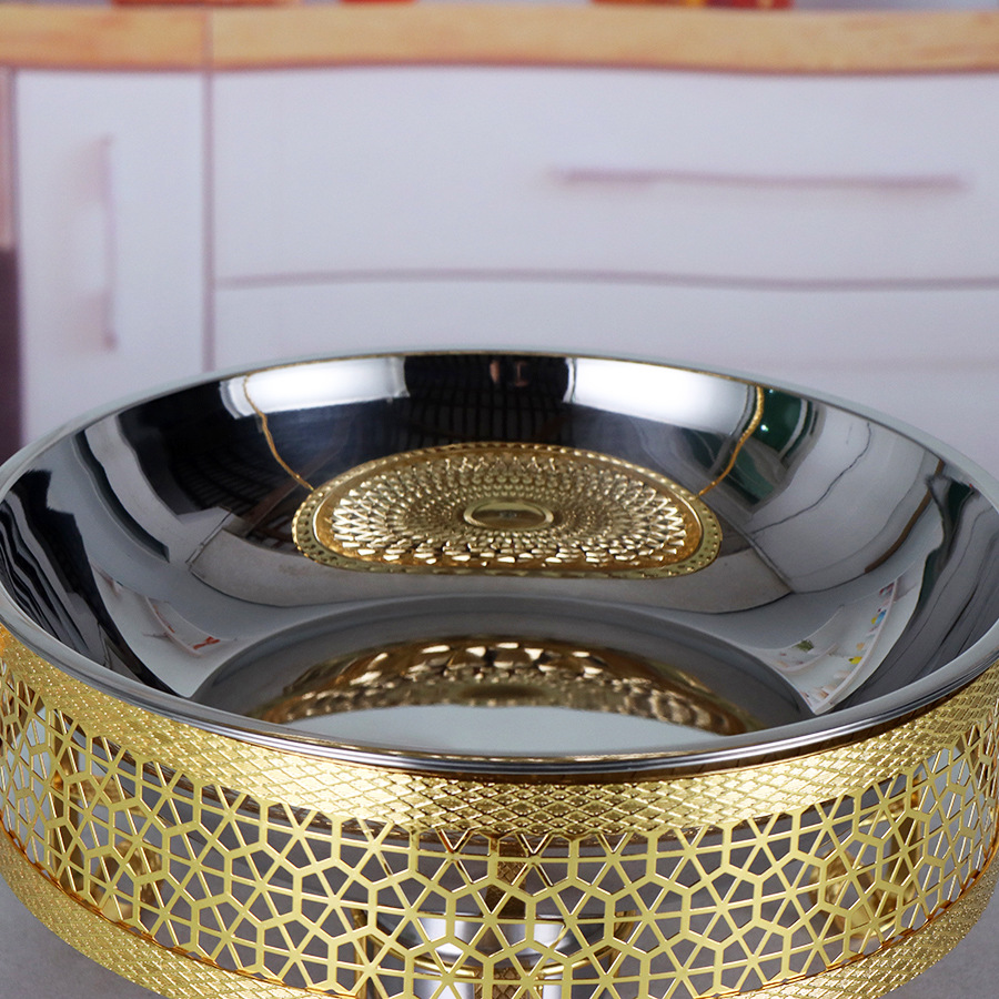 Round stainless steel hanging lid dining stove, hotel commercial food insulation container with bracket buffet stove pic 5
