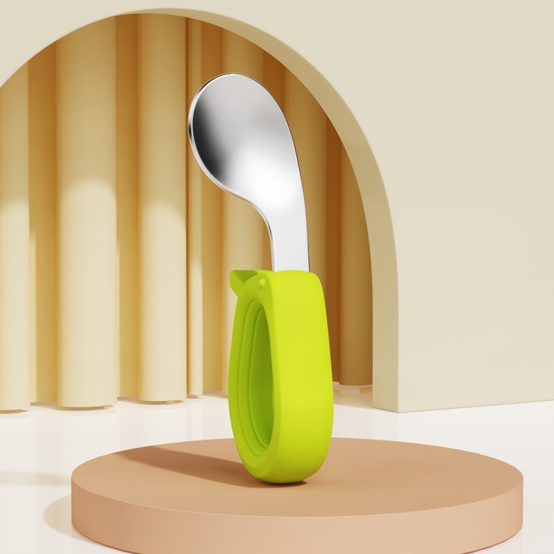 Venta caliente bebé autónomo comer cuchara bebé comer entrenamiento cuchara accesorio acero inoxidable silicona accesorio mango corto tenedor cuchara cross-border ecommerce cubertería de acero inoxidable pic 10