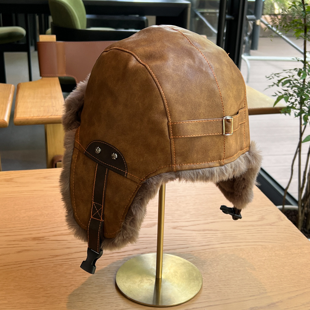 New leather windproof star Lei Feng hats for men and women, warm outdoor retro thickened Northeast flight hats pic 4