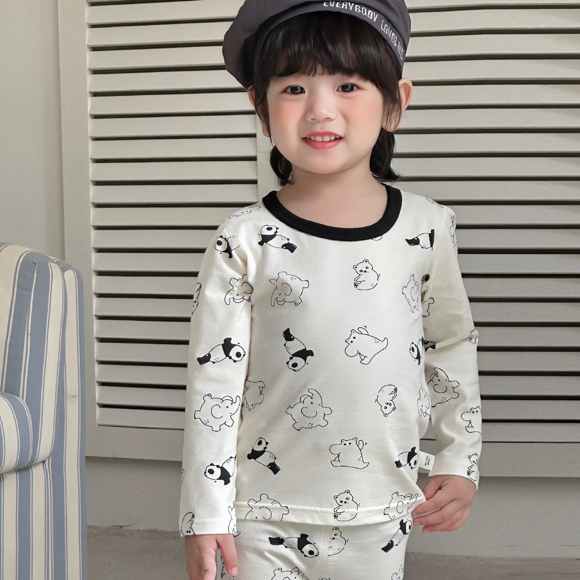 A类纯棉男女童宝宝秋季家居服内衣套装韩版无感印花睡衣秋衣秋裤详情7