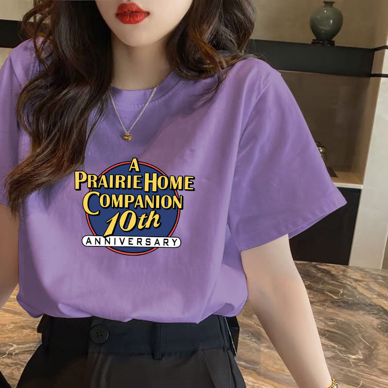 纯棉短袖T恤女夏季薄款简约休闲体恤衫修身显瘦圆领印花上衣潮ins详情14