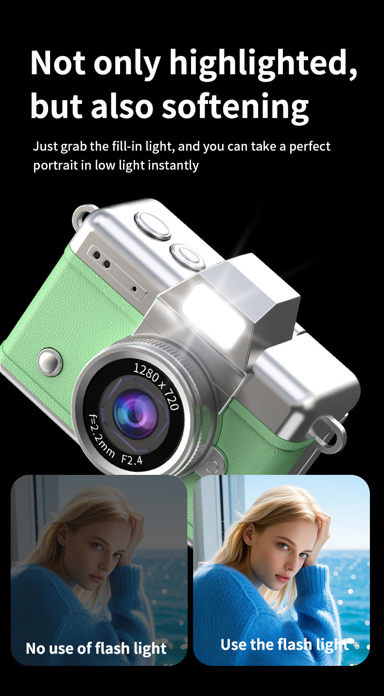 Cross-border thumb flip screen mini camera, a retro ccd high-definition portable small camera for students on campus pic 9