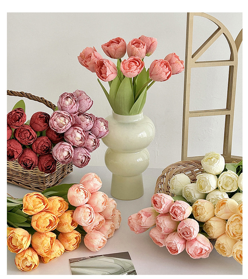 9头焦边郁金香仿真花郁金香手捧花束家居婚庆装饰花客厅餐厅摆件详情9