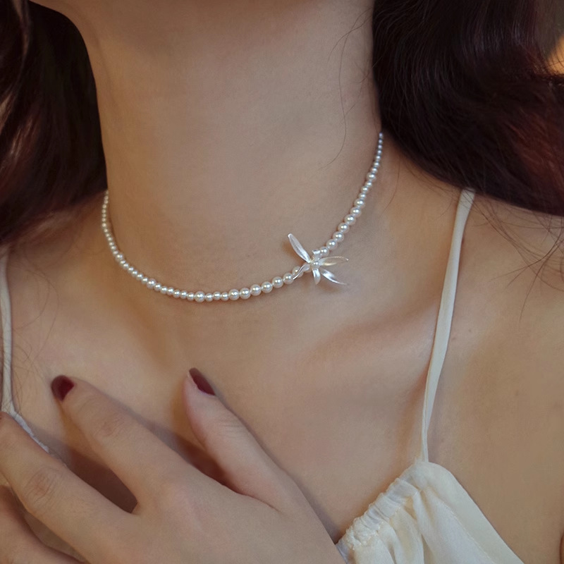 925 sterling silver Shijia Pearl Orchid Necklace for women, simple chocker, elegant and high-end, short necklace 7131A pic 3