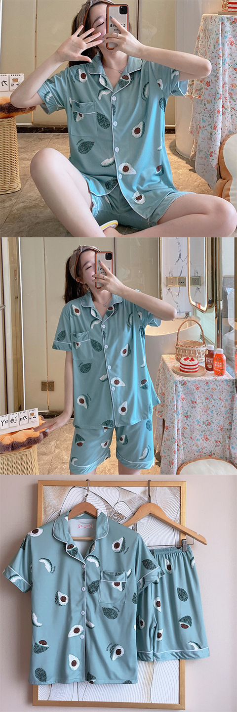 ins Fresh pajama women Summer short sleeves and shorts Korean cardigan plus-size Korean Japanese-style home wear two-piece set pic 28