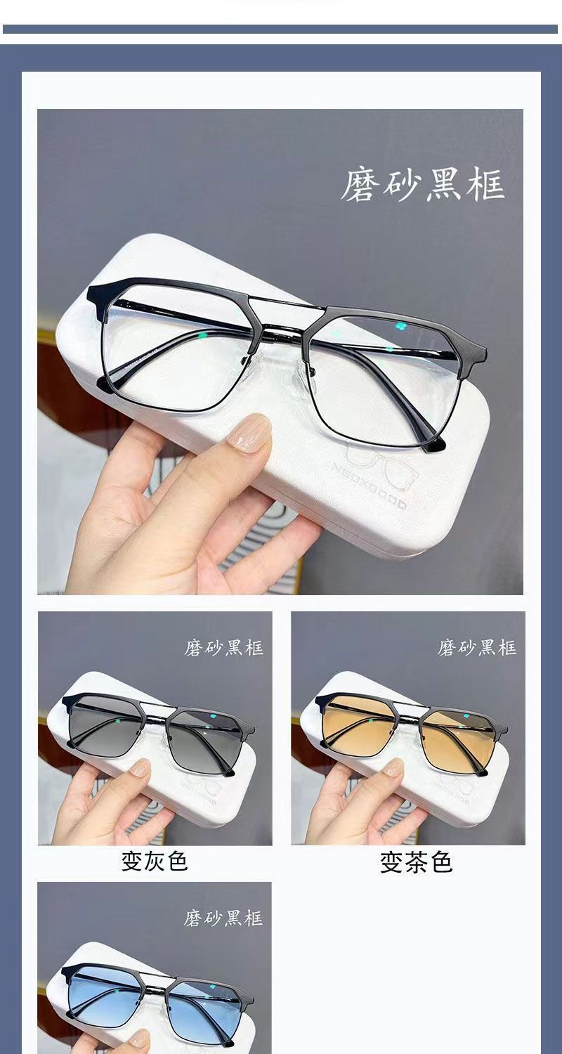 新款复古双梁男款大框防蓝光变色眼镜自动感光变色成品近视眼镜框详情12