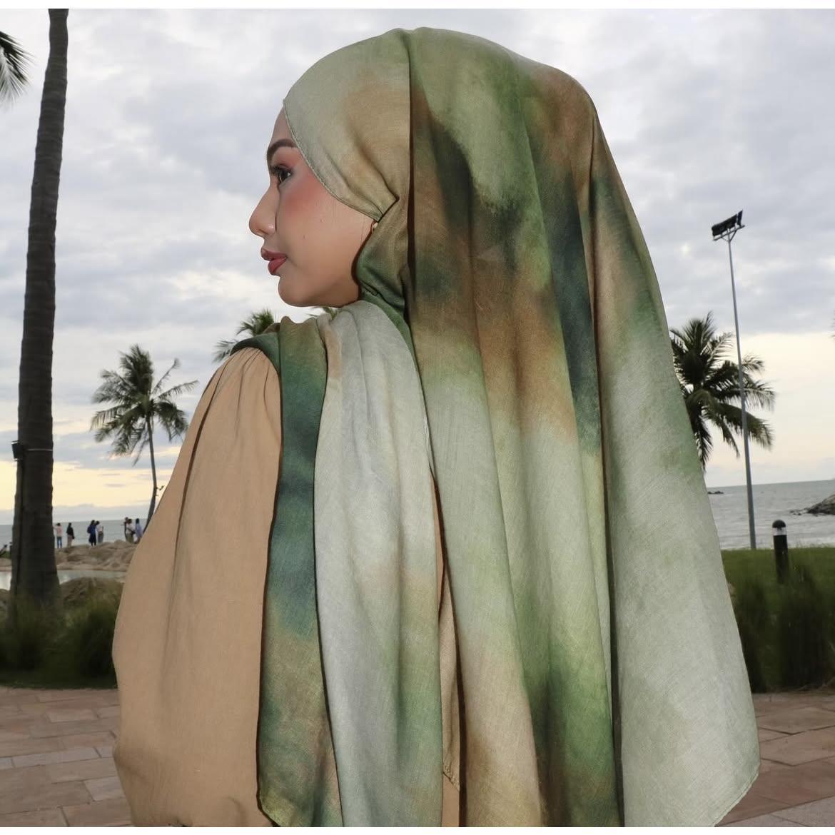Hot-selling watercolor tie-dyed cotton scarf, Arabian modal cotton, Turkish Middle East headscarf, Internet celebrity style pic 2