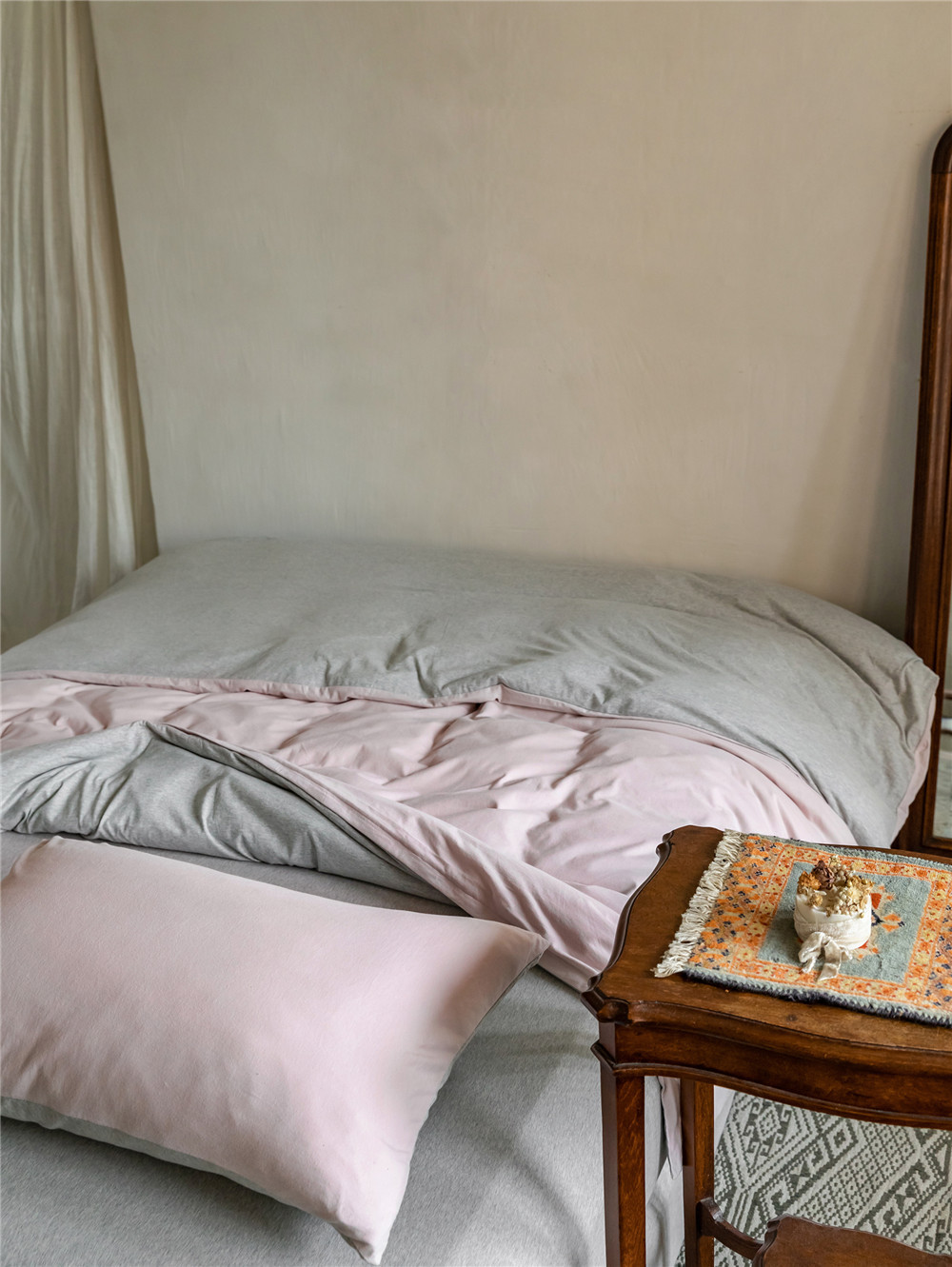 ins Japanese-style solid color all-cotton knitted cotton four-piece set, skin-friendly nude sleeping plain double-layer Indian cotton bed sheet pic 197