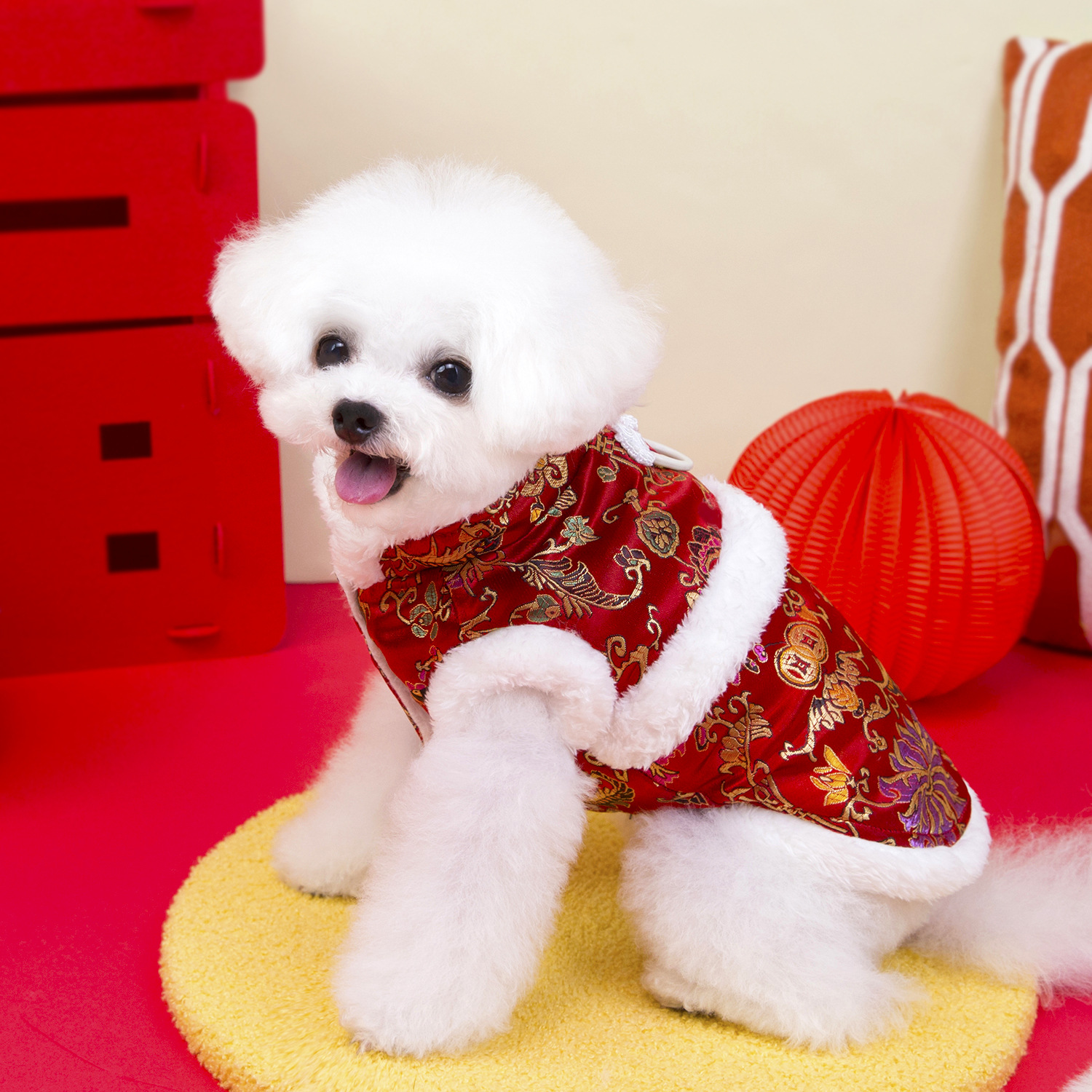 Pet clothing, dog clothes, autumn and winter festive outfits, new pet New Year clothing, 25 brocade checkered cotton-padded jacket pic 12
