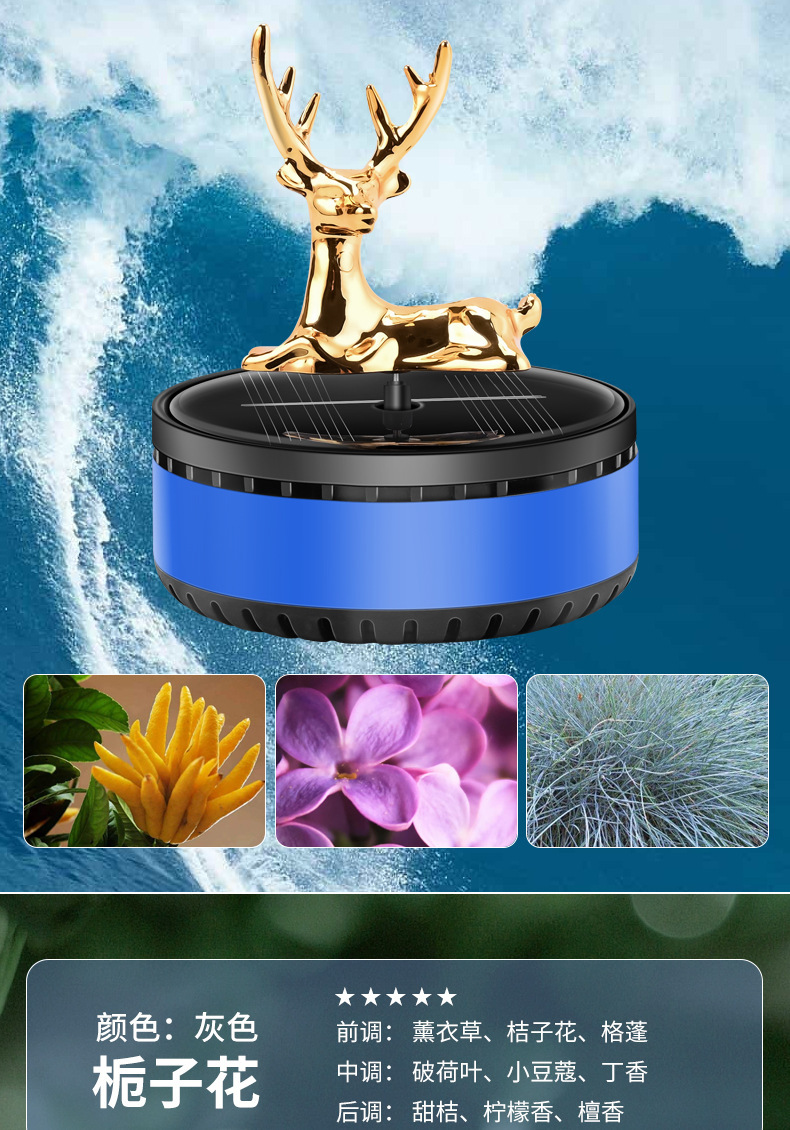 New car aroma diffuser, safe journey, creative deer car decoration, solar car perfume display on the center console pic 15
