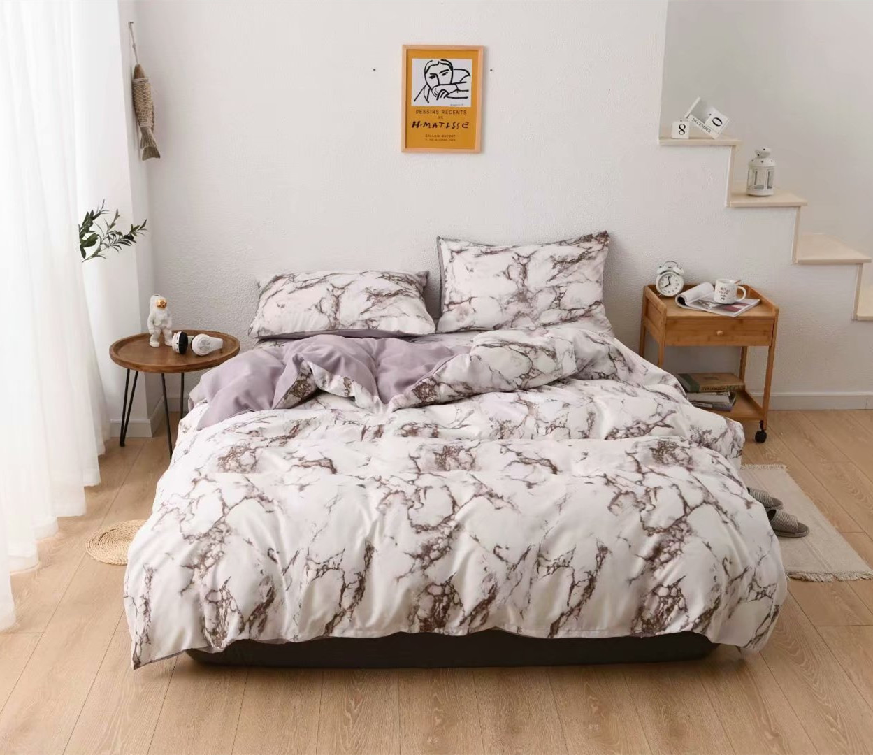 Amazon AliExpress wish Bedding: Marble-patterned solid plain quilt cover and bed sheet set of three or four pieces pic 7