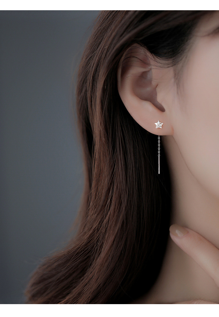 纯银锆石耳线批发爱心耳饰春夏闪钻星星耳钉高级感小众耳坠气质详情6