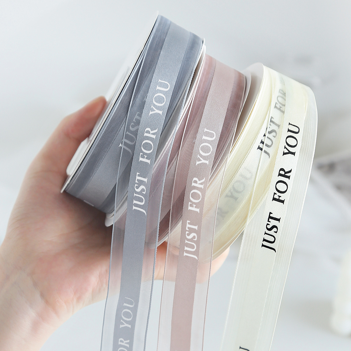 Factory direct sales: 2.5cm medium satin edge gauze English ribbon High-quality snow gauze ribbon flower packaging ribbon gift cake pic 17