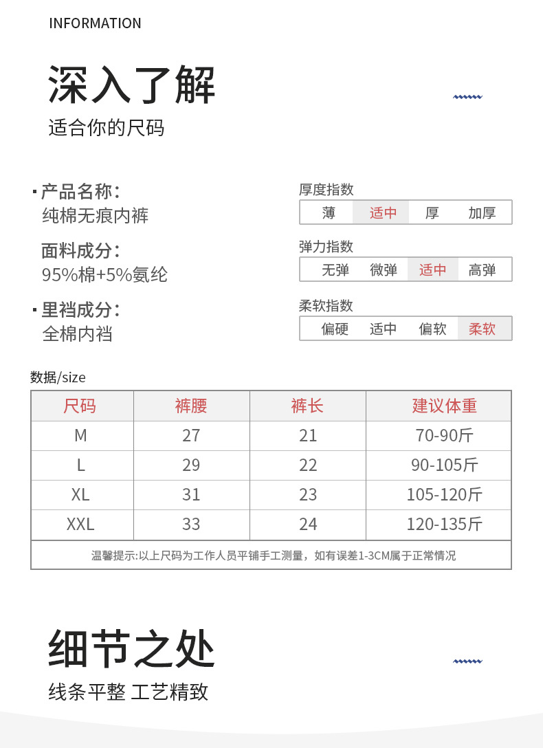 女士内裤女纯棉中腰大码提臀无痕三角裤女生纯色中腰全棉内裤批发详情10