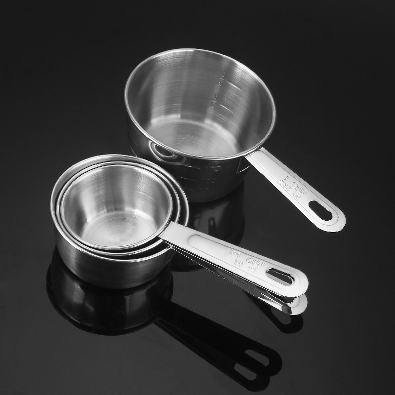 A set of 4 stainless steel measuring cups with scales, dessert coffee milk powder measuring spoons, baking utensils, 60ml-235ml pic 18