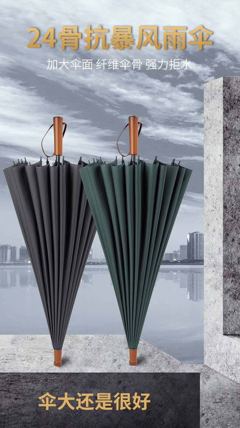 24骨直杆复古实木柄雨伞男士伞雨伞长柄伞大号雨伞现货批发广告伞详情1