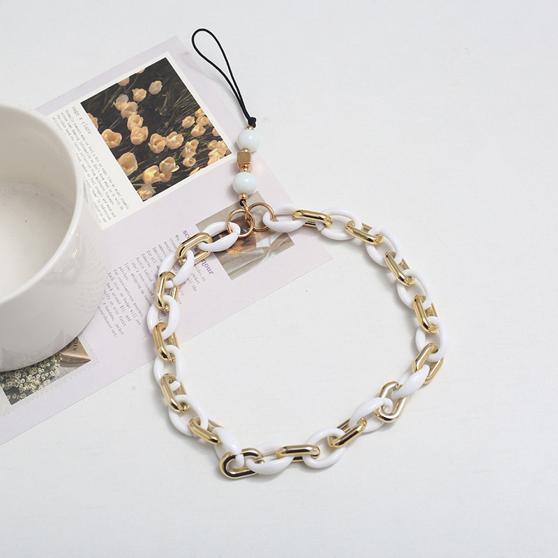 Factory direct sales of fashionable new acrylic mobile phone pendants, retro mixed gold and jade woven anti-loss mobile phone ropes wholesale pic 6