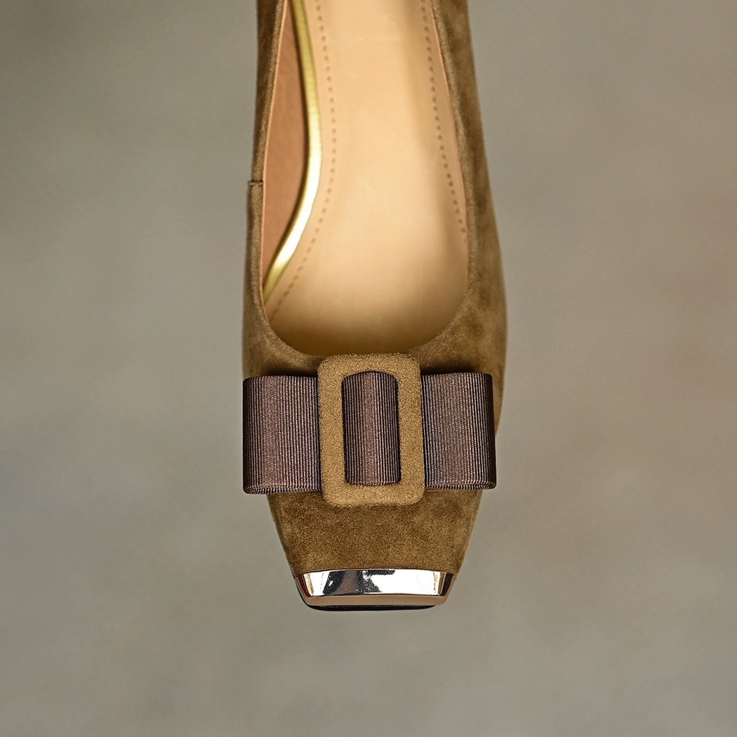 法式复古时尚蝴蝶结浅口单鞋女春秋新款方头中跟粗跟百搭高跟瓢鞋详情2