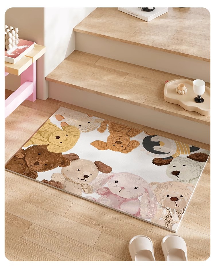 Plush doll bathroom door diatom mud floor mat, anti-slip, absorbent and easy to maintain kitchen household foot mat pic 7
