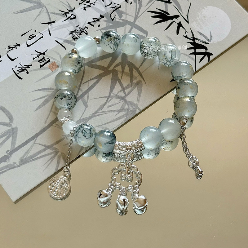 新中式中古风如意锁吊坠串珠手串小众百搭气质福牌手链手饰品详情5