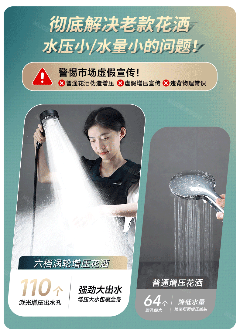 增压淋浴花洒喷头超强家用浴室热水器洗澡加压沐浴莲蓬头浴霸套装详情2