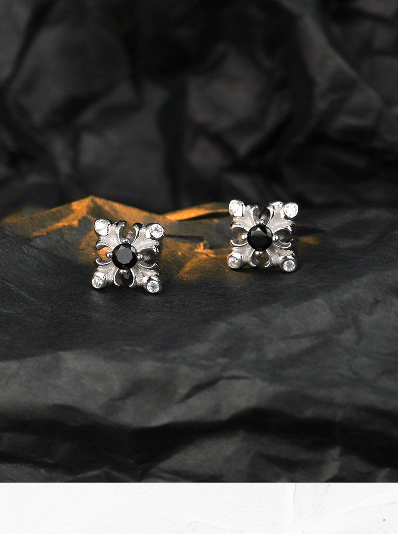 E1431 New Chinese style simple S925 pure silver diamond-encrusted pattern ear studs for women, small and delicate ear studs with Chinese style pic 6