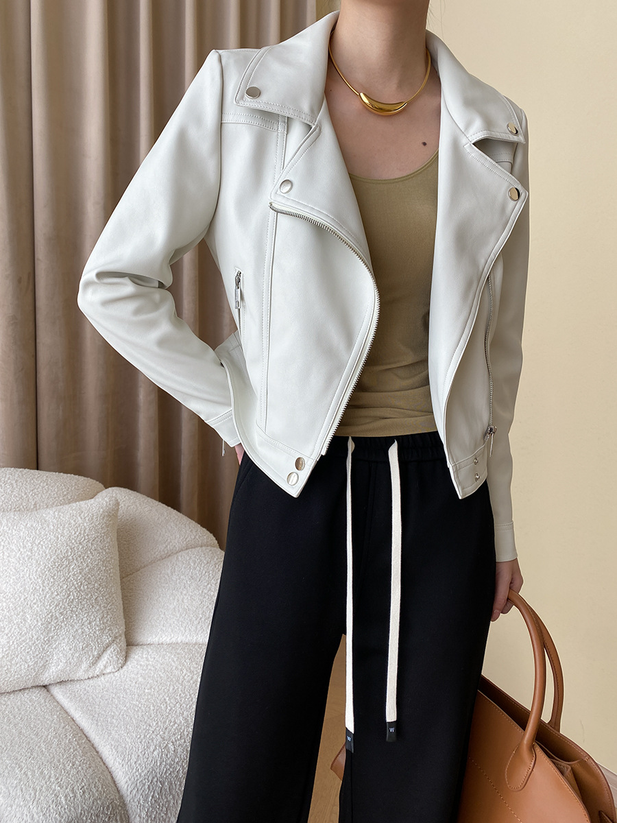 司南 时髦斜门襟拉链设计感 超模机车风皮衣夹克外套高级 SN4227详情49