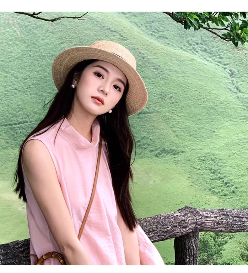 2025款法式平顶草帽女款大头围平檐海边沙滩度假礼帽大码编织礼帽详情18