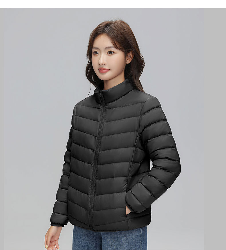 A light and thin down jacket for women in the autumn and winter of 2025, a short 90mm white duck down winter stand-up collar, a slimming casual coat trend pic 29