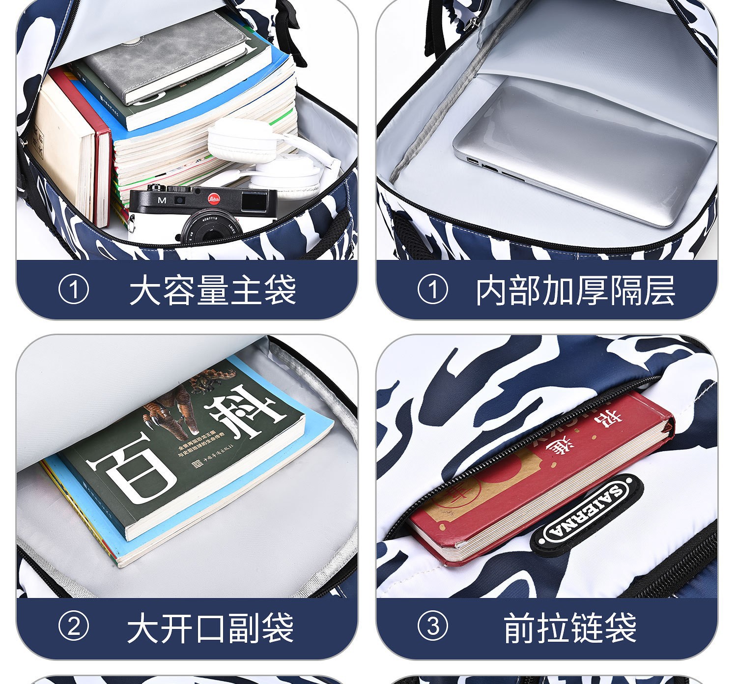 The 2025 new model of camouflage schoolbag for junior and senior high school students, large-capacity backpack for reducing burden and protecting the spine, and graffiti backpack pic 10