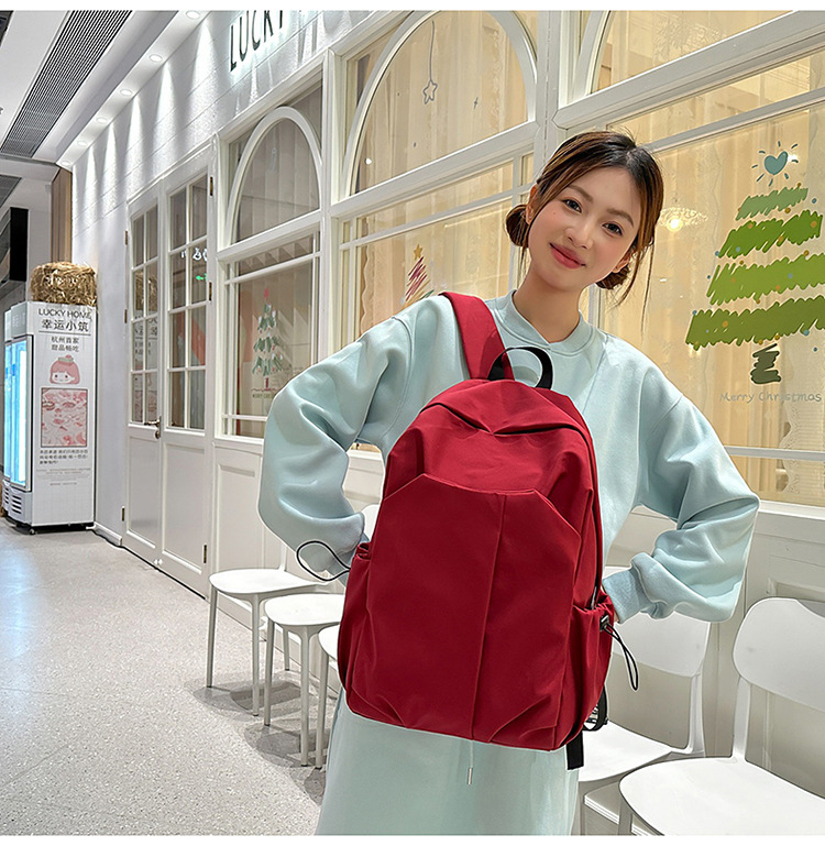 跨境新款休闲双肩包大容量简约潮酷电脑背包男女中大学生纯色书包详情10