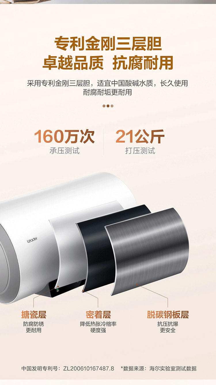 海尓统帅电热水器家用尔50/60/80升洗澡一级家效镁棒免储水式安全详情12