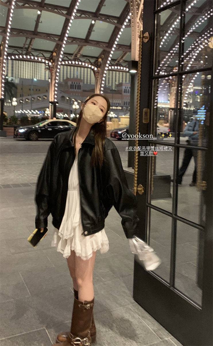 美式复古皮衣外套女短款上衣2023秋季新款洋气百搭高级感pu皮夹克详情5