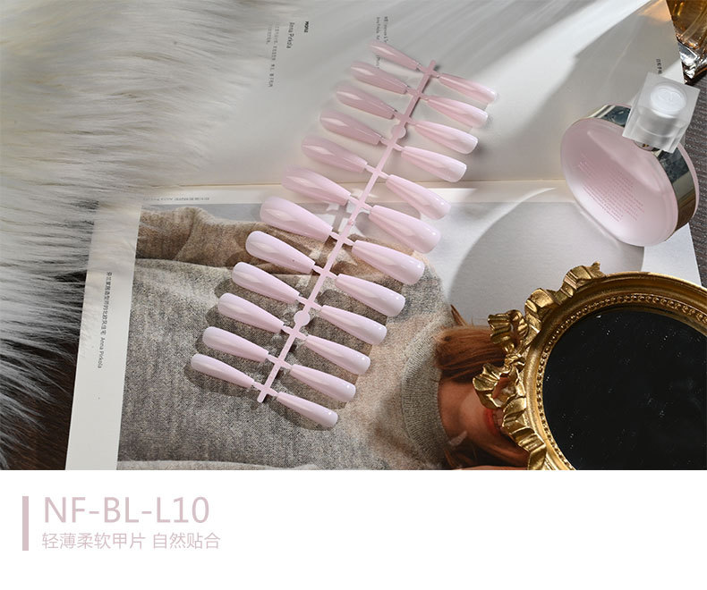 The long ballet nail with solid color and glossy oil from Europe and America, the mid-length trapezoidal nail art piece, and the false nails are exquisite and simple pic 10