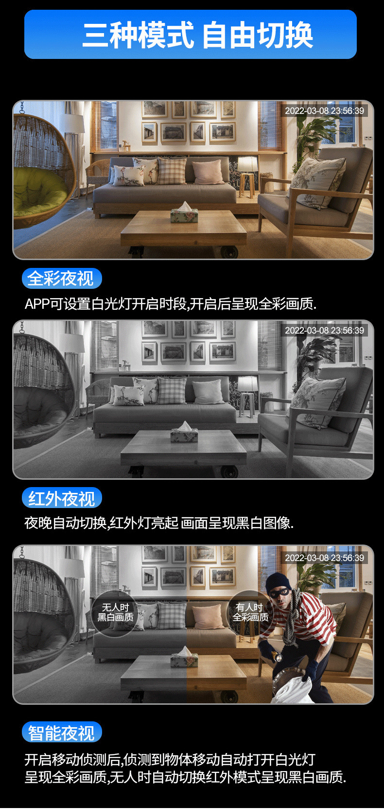 New lamp head type indoor camera, wireless day and night full-color 360-degree rotating high-definition monitoring home camera pic 11