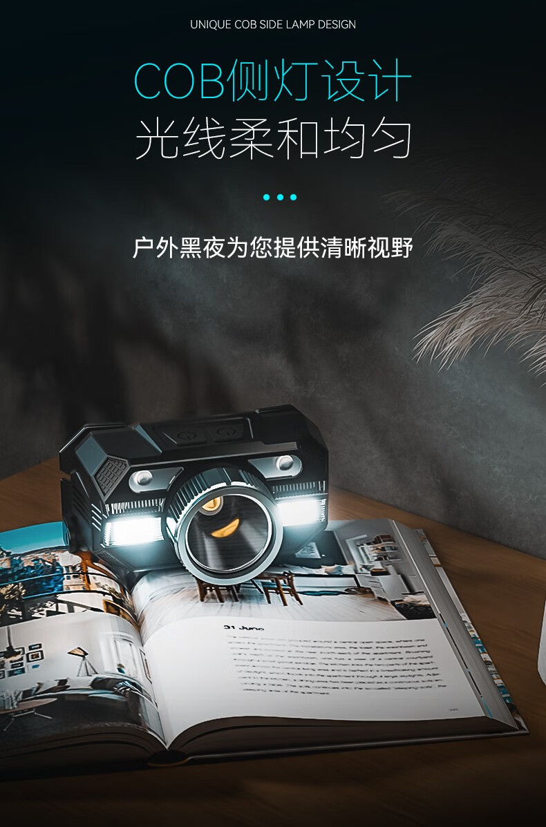 沃尔森厂家WD09感应头灯强光头戴式led长续航夜钓鱼户外超亮矿灯详情10